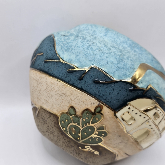 Gina Arrighette Southwestern Pueblo cactus Desert Art Pottery Gold Gilt Vase 22k - Picture 8 of 16